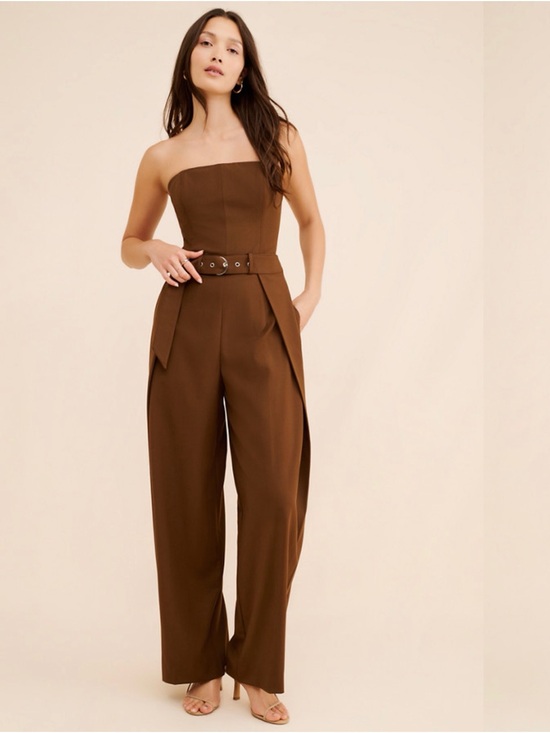 Astr Pants - ASTR The Label Brown Strapless Wide Leg Jumpsuit Belted Women’s M NWT